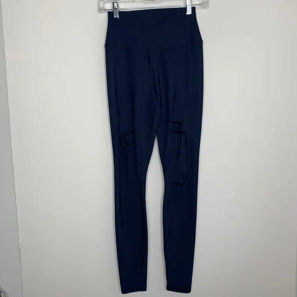 Alo Yoga High Waist Ripped Warrior Legging Navy Athleisure